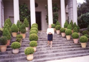 Betty Gertz on the steps of steps la Fiorentina villa in Cap Ferrat