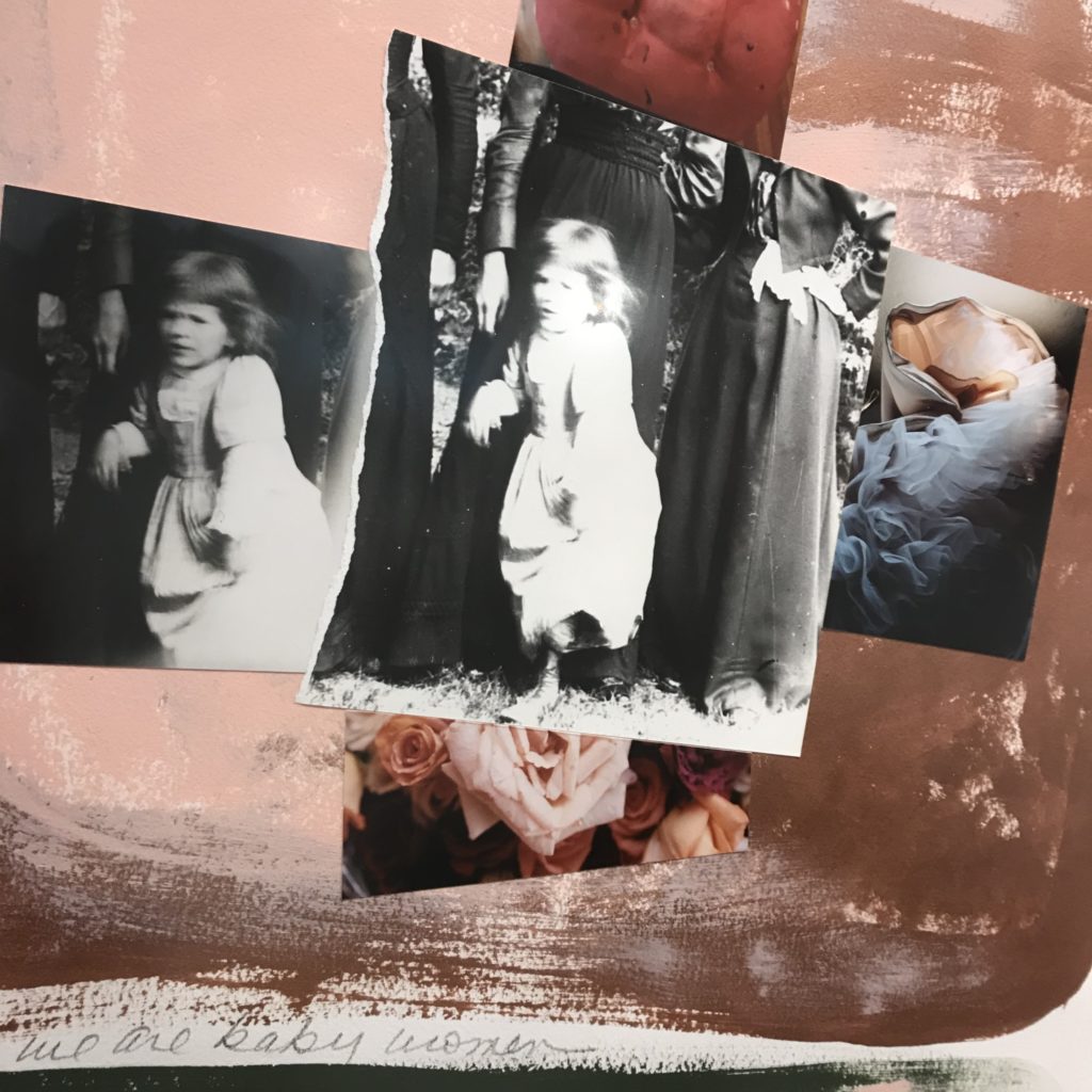 "Tethered Dreams" detail from Mary Margaret Hansen's multimedia photo collage with handwritten text, “When we were baby women, how little we knew what lay ahead.” (Photo by Mary Margaret Hansen)