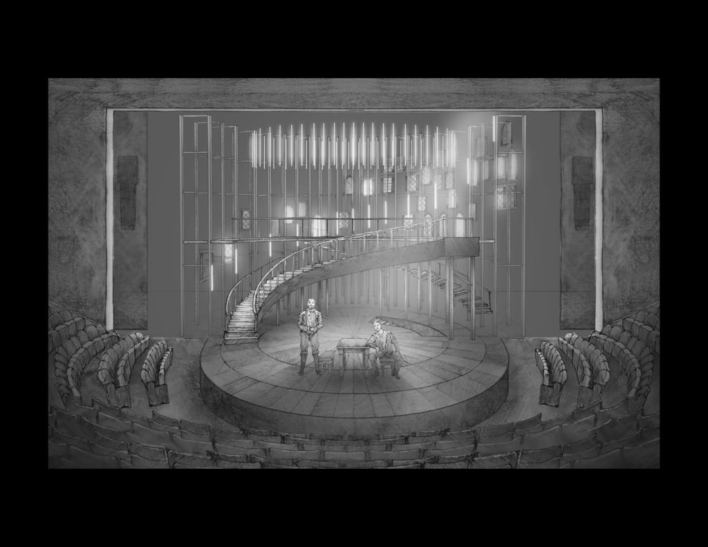 Alley director of designs, Michael Locher, created a repertory set that can be altered for each show, including the world premiere, Born With Teeth.