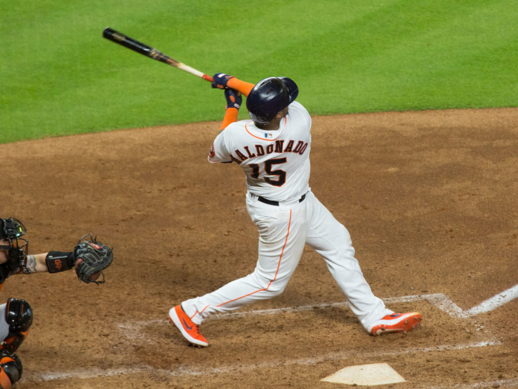 Astros catcher Martin Maldonado hit an important home run. (Photo by F. Carter Smith)