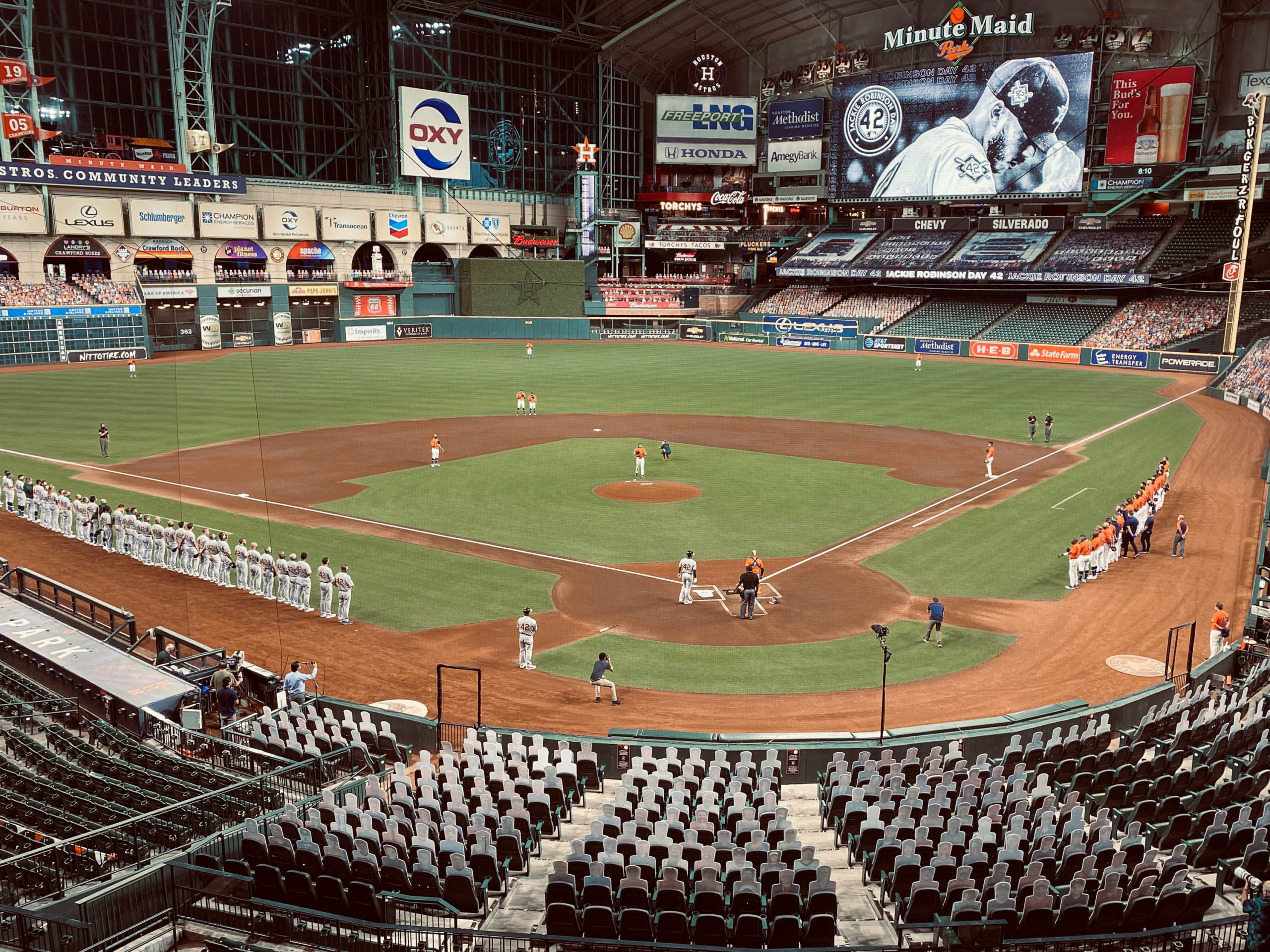 The Houston Astros and Oakland A’s were set to play Friday night in Minute Maid Park, standing for the National Anthem, and took the field briefly before both teams abandoned the game in protest of racial inequities
