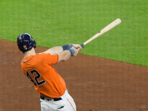 The Houston Astros and Oakland A’s played a double header in Minute Maid Park, celebrating Jackie Robinson Day the da, August 28, 2020y after walking off the field in protest of racial injustice