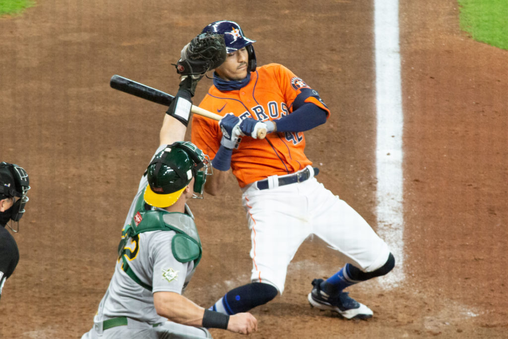 Carlos Correa and the Astros have had to dodge some inside pitches this season. (Photo by F. Carter Smith)