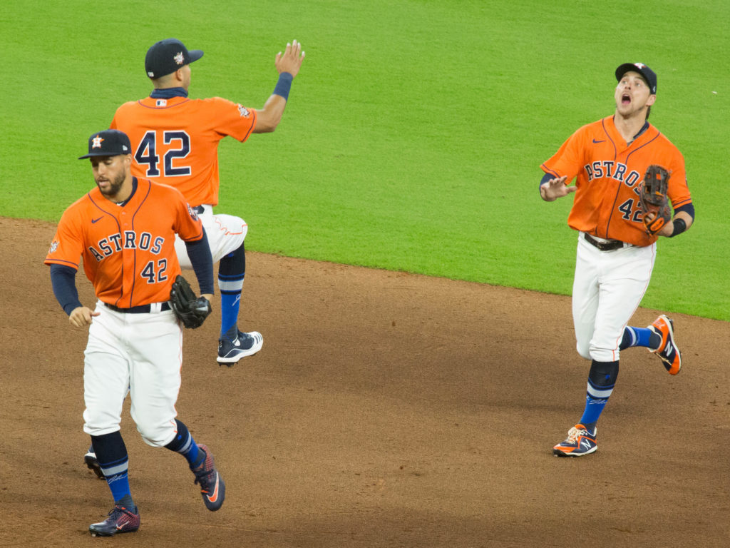 The Houston Astros and Oakland A’s played a double header in Minute Maid Park, celebrating Jackie Robinson Day the da, August 28, 2020y after walking off the field in protest of racial injustice, August 29th.