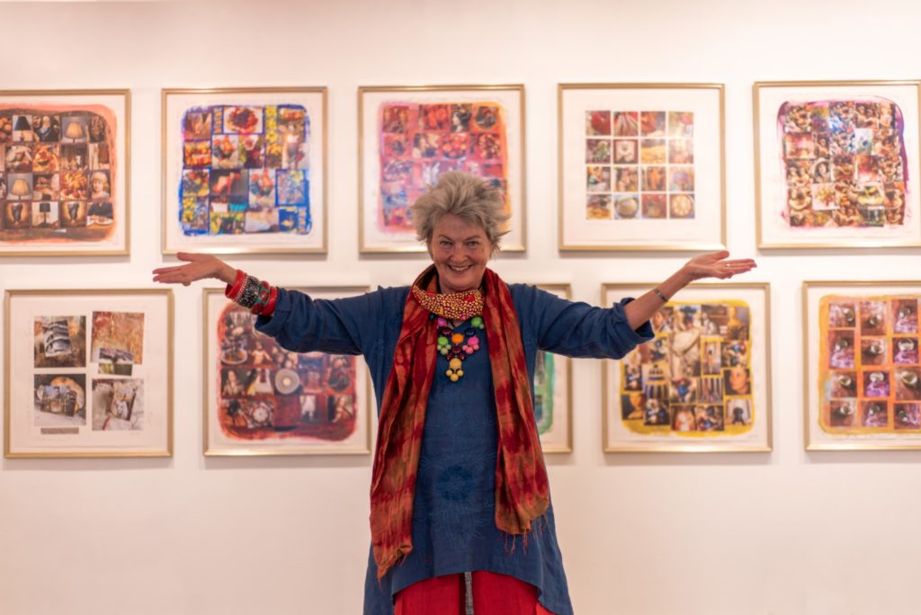 The artist triumphant: Mary Margaret Hansen welcomes socially distanced gallery goers to “Atablo’ ” at Heidi Vaughan Fine Art. (Photo by Krzysztof Kwiatkowski)