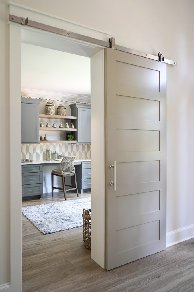 One of three rolling barn doors installed as part of the renovation.