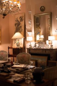 Betty Gertz’ office, beautifully illuminated by lamplight.