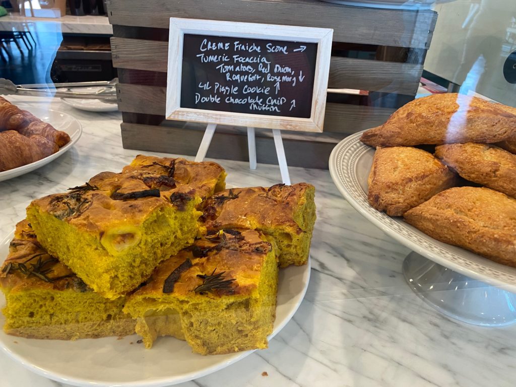 Tumeric Focaccia at White Elm Café Bakery is a nod to Bread Man Tasos Katsaounis' mother. (Photo by Shelby Hodge)