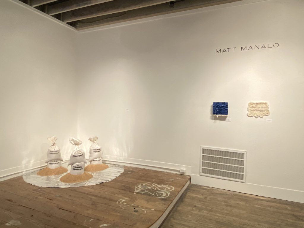 Matt Manalo's painting and sculpture take over a corner of Foltz Fine Art's inaugural exhibition showcasing community-minded talents, in "Texas Emerging." (Photo courtesy the artist and Foltz Fine Art) 