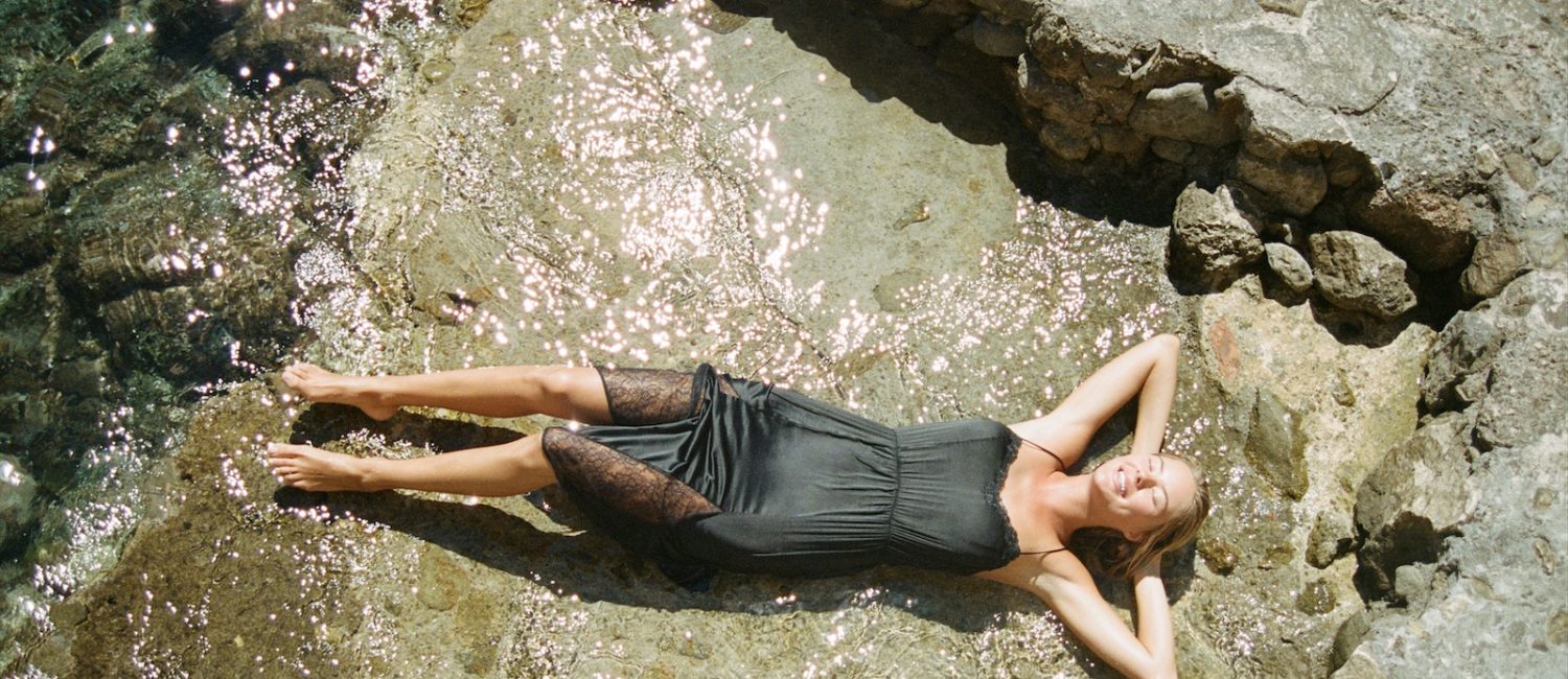 La Perla _DREAMCATCHER_ Nightgown in black silk with Leavers lace and sheer inserts campaign7