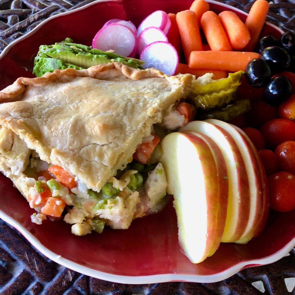 McKinley’s lunch plate with a slice of chicken pot pie