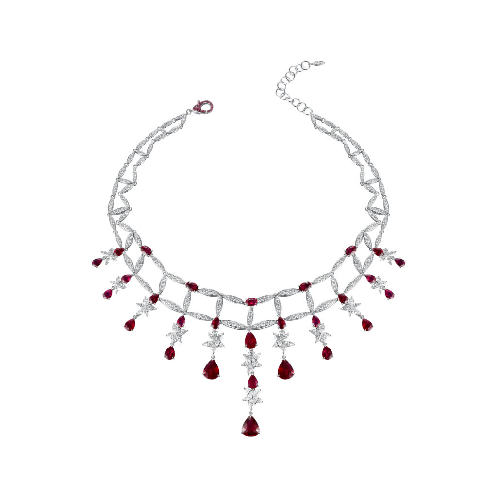 Fabergé x James Ganh draped collar with diamonds and rubies.