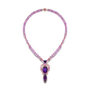 Fabergé x James Ganh rose quartz bead necklace embelished with amethyst