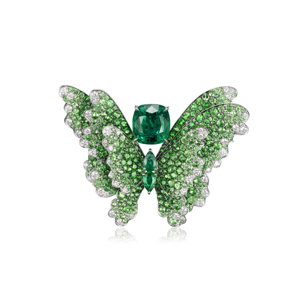 James Ganh x Fabergé white-gold, diamond, emerald and tanzanite  pendant.