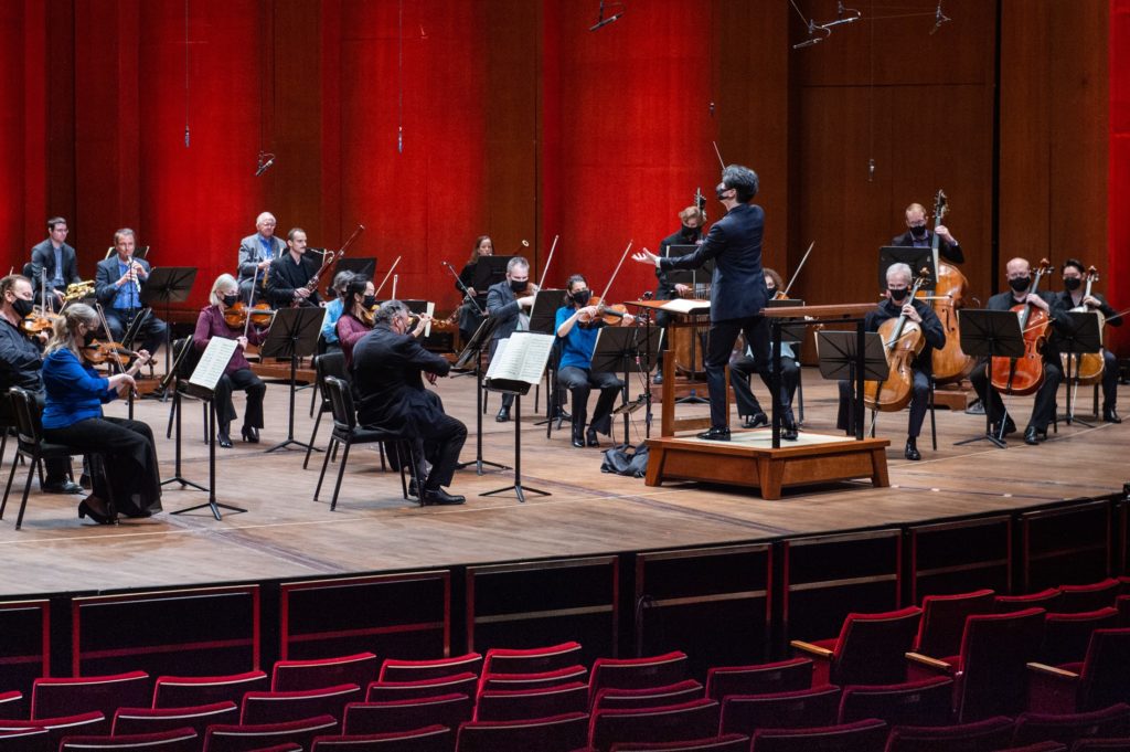 Members of the Houston Symphony performing at Jones Hall during the pandemic (Photo by Wilson Parish)