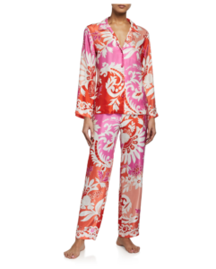 Josie Natori Mantilla Scroll Pajama Set in $550 Silk, at Neiman Marcus