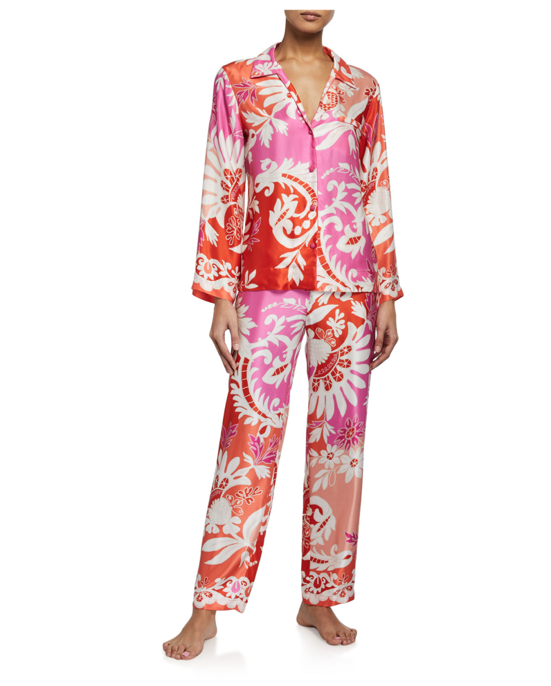 Josie Natori's  silk Mantilla Scroll pajama set is $550 at Neiman Marcus online.