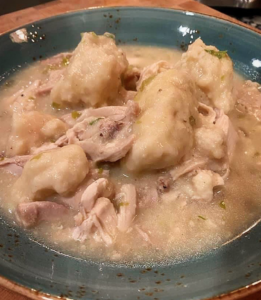 Chicken and dumplings on the menu at Killen’s where southern comfort food reigns.