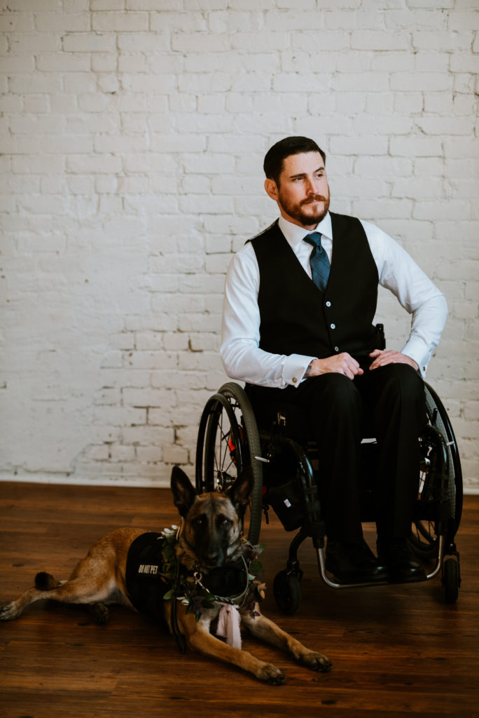 Paul sitting pretty on his wedding day in a bespoke three-piece suit from Balani Custom Clothiers. (Stephanie Rogers Photography)