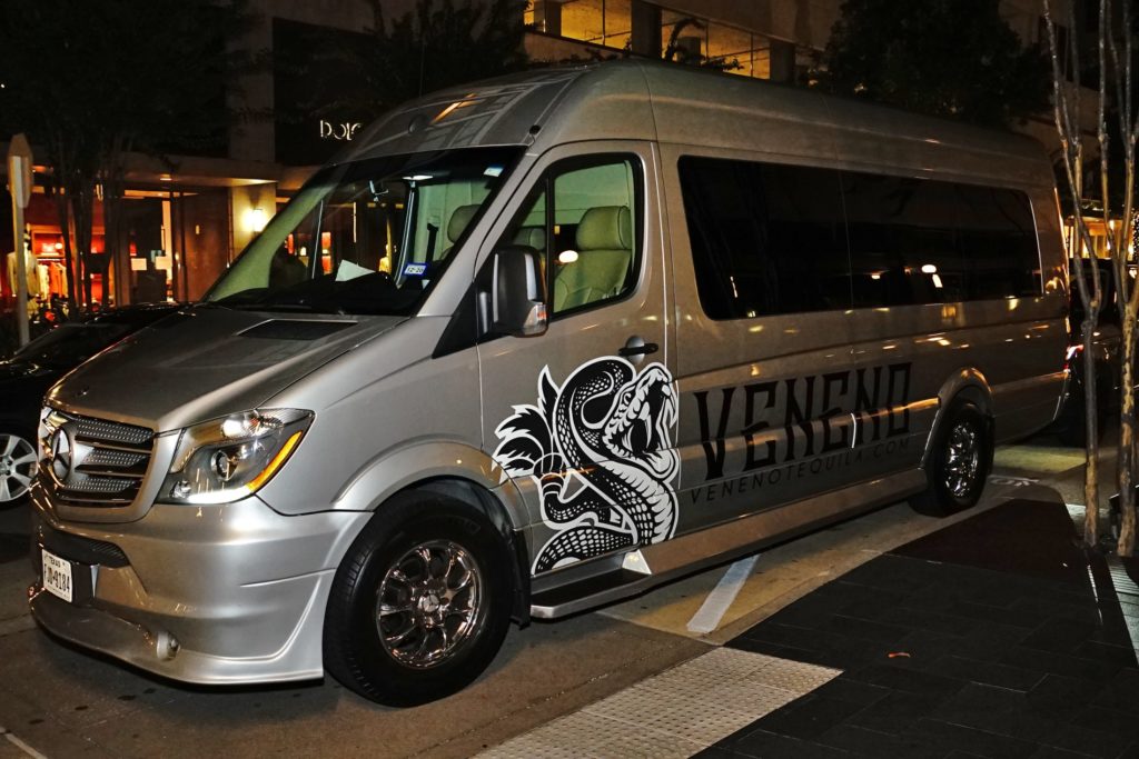 The Veneno bus splashed with the award-winning logo of the tequila brand.