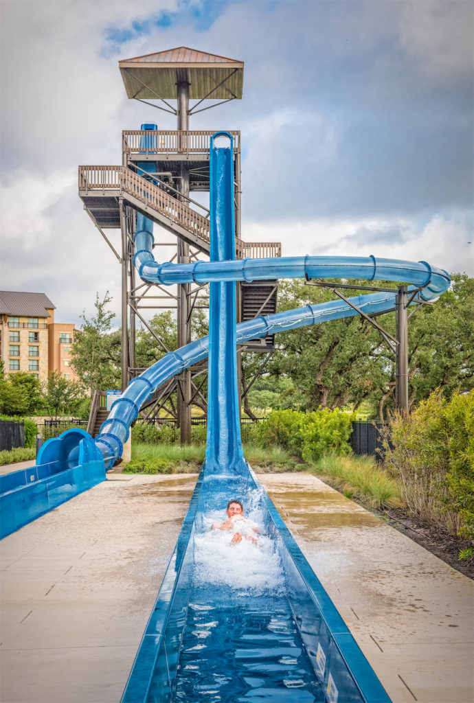 Five waterslides are open to kids (and adults) as part of the Riverbluff Water Experience.