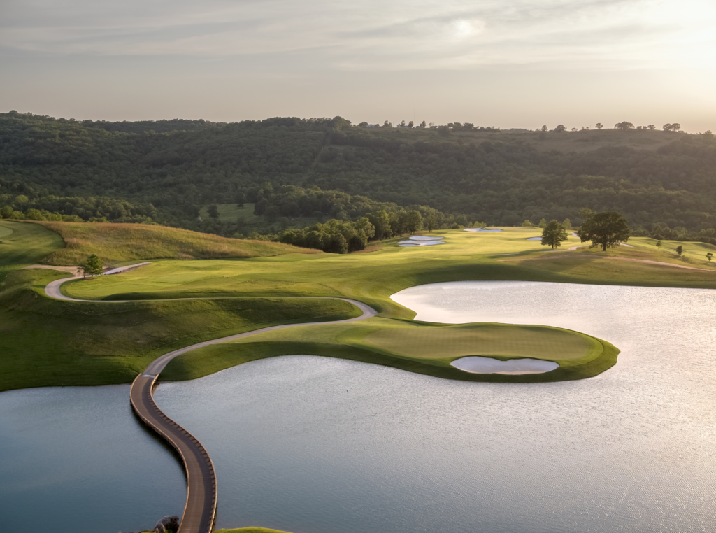 The fifth hole at Payne's Valley is an impressive par 3 near island green.