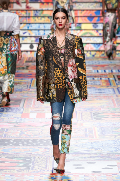Dolce & Gabbana patchwork jacket and jeans. (Photo courtesy of Dolce & Gabbana)