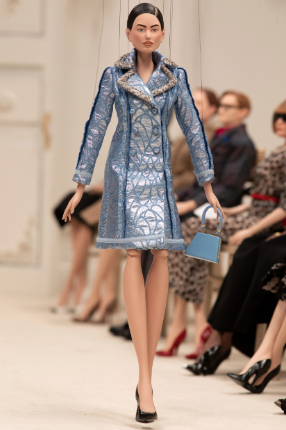 Moschino miniature haute couture blue double-breasted coat with embellished trim. (Photo courtesy of Moschino)
