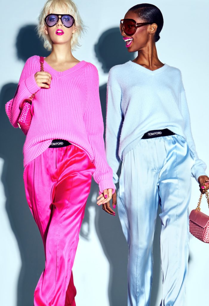 Tom Ford satin slacks and oversized V-neck sweaters.(Photo courtesy of Tom Ford)