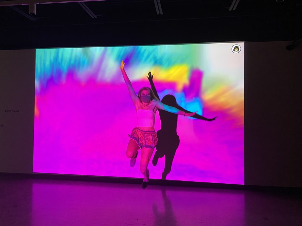 “Bodypaint” by Memo Akten paints colors with movement – we had a lot of fun moving around and watching the colors change!