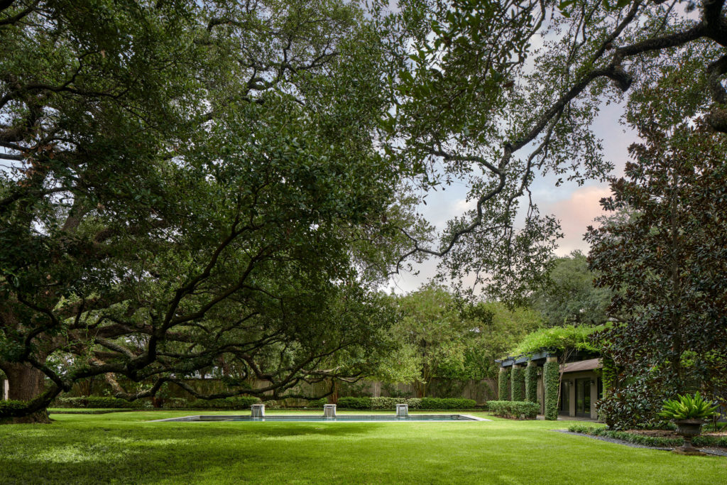 The mansion at 2 Longfellow Lane in Houston's historic Shadyside neighborhood is nestled among age old oak trees on almost two acres.  (Photo by Nathan Schroder/Douglas Elliman)