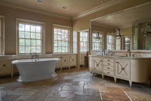 The master bath at 2 Longfellow Lane, designed by Famous New York architect Harrie T. Lindeberg and his protégé John F. Staub. (Photo by Nathan Schroder/Douglas Elliman)