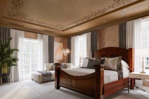 The master suite at 2 Longfellow Lane eastern window looks down over the multiple 100+ year old oaks and the south looks over the oaks as well as a separate little private garden. (Photo by Nathan Schroder/Douglas Elliman)