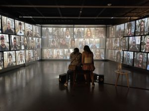 The interactive piece by Matthew Matthew’s “On a Human Scale” is a hit with visitors looking to harmonize. (Photo by Anna Votaw )