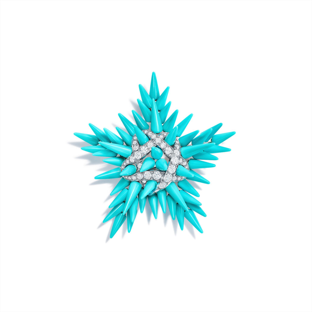 Tiffany & Co. Schlumberger® Epine Starfish brooch in 18k yellow gold and platinum with turquoise, over 42 total carats and round brilliant diamonds, over 2 total carats.  Price upon request
