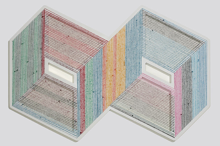 Adrian Esparza's "Optical Option," 2017,  at Taubert Contemporary. The El Paso-based artist is known for his serape series of thread paintings. While Taubert is still finalizing its Four x Five artworks for Culture Place we hope that Esparza is among the artists featured.