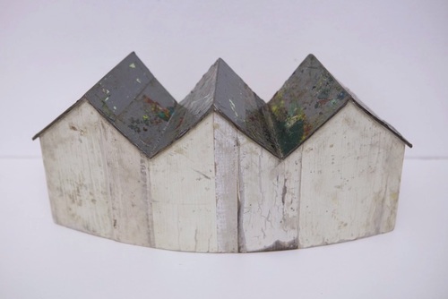 Patrick Renner's "Rowhouses," 2020, found painted wood, original wood flooring from Project Row Houses