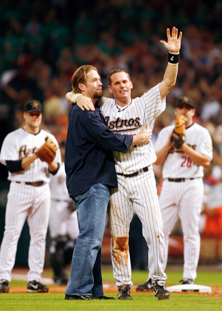 Jeff Bagwell made sure he was there for Craig Biggo's 3,000 hit. Bagwell always look out for his teammates. (Photo by F. Carter Smith)