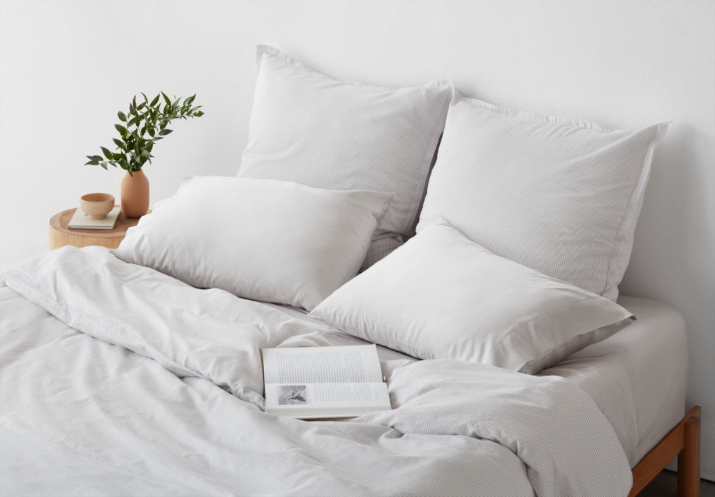 Organic Turkish cotton sheet bundles come in Dune, Stone, and White. 