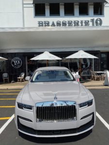 The 2021 Rolls-Royce Ghost garners the primo parking spot at River Oaks Shopping Center hotspot Brasserie 19. (Photo by Shelby Hodge)