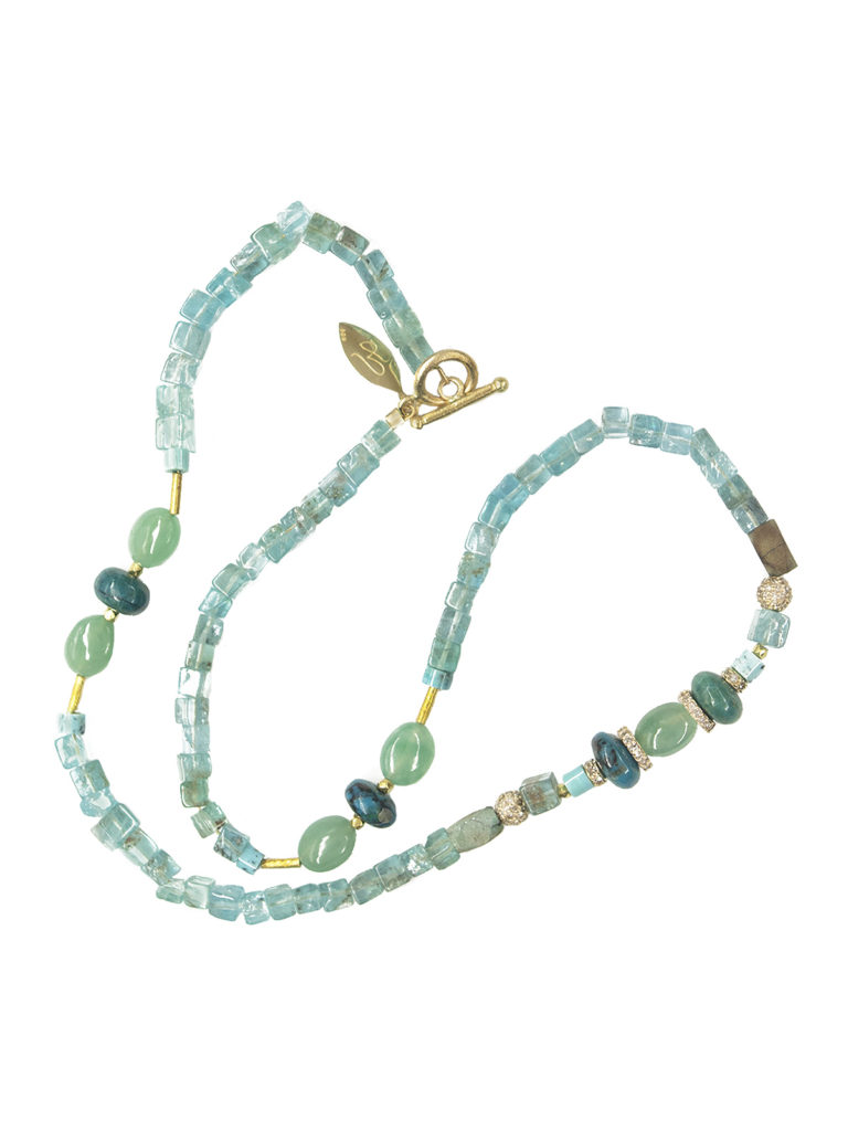 Ylang 23 Aquamarine and turquoise beaded strand.