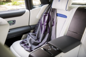 The ultimate Rolls-Royce Ghost accessory is the cashmere throw that matches the hand-stitching in the colors selected by the buyer. (Photo by James Lipman for Rolls-Royce)