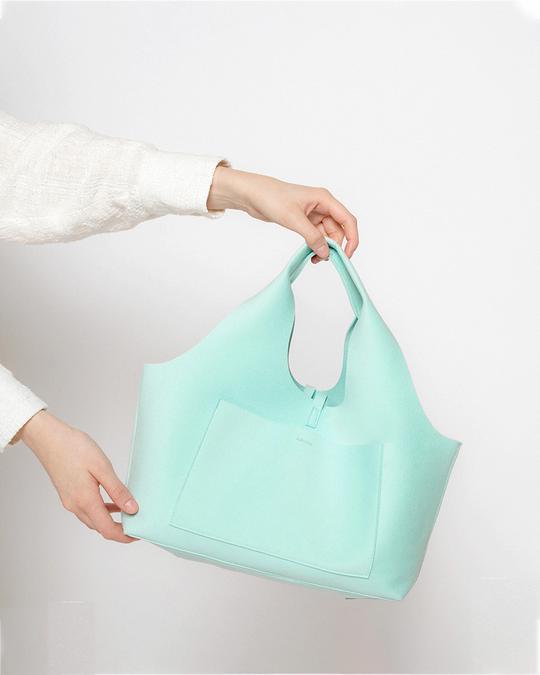 Kwonn Soft Mint Tote is the luxury alternative to leather goods.