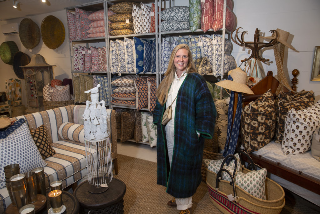 Pippa Fraumeni joins the Courtney Barton/Sarah Bray Bermuda celebration at the Round Top Antiques Fair. (Photo by Jenny Antill Clifton)