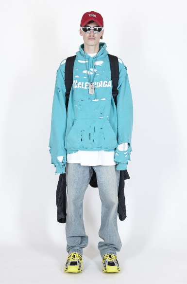Balenciaga's sustainable streetwear includes hoodie, jeans and new X-Pander sneakers. (Photo courtesy of Balenciaga)