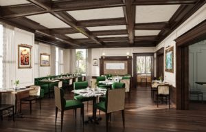 A rendering of the Tonight & Tomorrow dining room at La Colombe d’Or at Hines’ residences and hotel in Montrose.