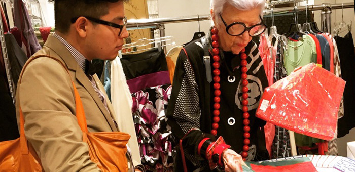 A University of Texas student with Iris Apfel in New York.