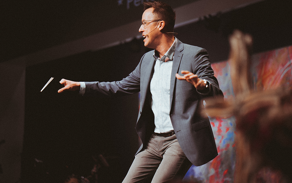 Eric Huffman brings plenty energy to his sermons at The Story.