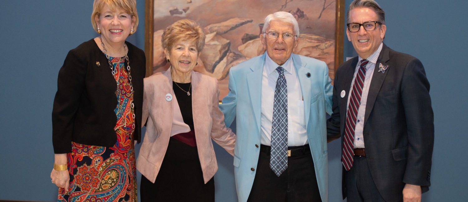 HMH CEO Dr. Kelly J. Zúñiga, Laurie and Dr. Milton Boniuk, HMH Board Chair Carl 			Josehart