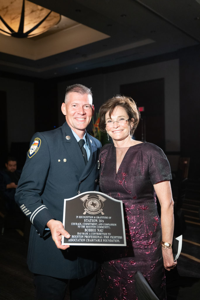 Brian Wischnewsky, Bobbie Nau at the Houston Professional Fire Fighters Charitable Foundation gala.  (Photo by Daniel Ortiz)